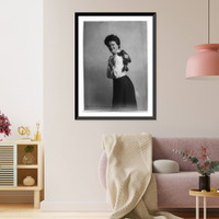 Historic Framed Print, Young woman with roller skates hanging over her shoulder,  17-7/8" x 21-7/8"