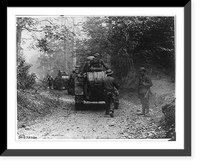 Historic Framed Print, American armored column moving along wooded road. France? WWI,  17-7/8" x 21-7/8"