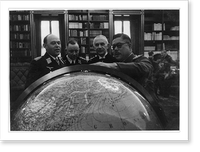 Japanese general and three German generals examining global map, Historic Print