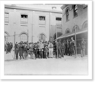 Immigrants from a smallpox ship, held in custody for observation, behind wire fence, Hoffman Island, N.Y, Vintage Poster