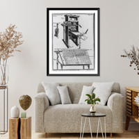 Historic Framed Print, [3 figures: 1. The printing press; 2. The letter case for the Roman [type]; 3. Composing stick],  17-7/8" x 21-7/8"