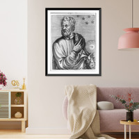 Historic Framed Print, [Astronomer holding instrument],  17-7/8" x 21-7/8"