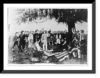 Historic Framed Print, [Santa Ana's surrender to General Sam Houston, after the battle of San Jacinto, Texas, Apr. 1836. Wounded Houston offers hand to Santa Ana; Deaf" Smith,  famous scout sits in foreground]",  17-7/8" x 21-7/8"