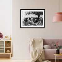 Historic Framed Print, [Santa Ana's surrender to General Sam Houston, after the battle of San Jacinto, Texas, Apr. 1836. Wounded Houston offers hand to Santa Ana; Deaf" Smith,  famous scout sits in foreground]",  17-7/8" x 21-7/8"