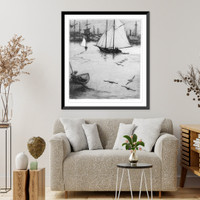 The return, Gloucester, Mass. Small sailboats; Gloucester waterfront in bg. Classic, Historic Reproduction