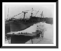 Liberty ship ABRAHAM LINCOLN entering water after being launched, ca. 1942, Antique Print