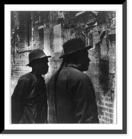 Chinese in Chinatown, San Francisco: 2 Chinese men reading handbills on wall, Antique Print