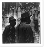 Chinese in Chinatown, San Francisco: 2 Chinese men reading handbills on wall, Antique Print