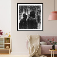 Chinese in Chinatown, San Francisco: 2 Chinese men reading handbills on wall, Antique Print