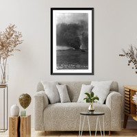 Oil tanks burning at Meggs Wharf, Vintage Poster
