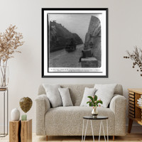 Historic Framed Print, The ship canal, Corinth - N.W. form near its southern end - showing bridge in distance - Greece,  17-7/8" x 21-7/8"