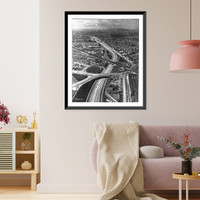 Aerial view of the partially completed Hollywood-Santa Ana Freeway in California, Historic Reproduction