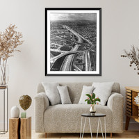Aerial view of the partially completed Hollywood-Santa Ana Freeway in California, Historic Reproduction