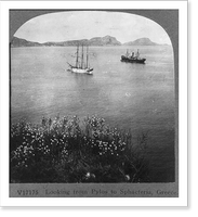 Historic Framed Print, Looking from Pylos to Sphacteria, Greece,  17-7/8" x 21-7/8"
