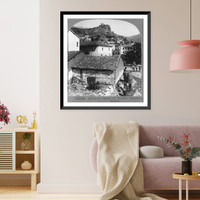 Historic Framed Print, Medieval castle of ancient Amphissa, Greece [in backgrd.; town in foregrd.],  17-7/8" x 21-7/8"