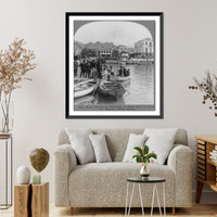 Greek immigrants embarking in small boat for steamer for America, Patras, Greece Classic, Historic Print