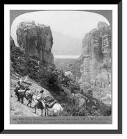 Historic Framed Print, Holy Trinity monastery on its sky-island, (W.S.W.) and cliffs at Meteora, Greece,  17-7/8" x 21-7/8"