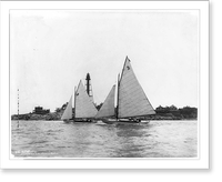 Sailboats sailing: JILT and FANCY passing lighthouse, Antique Print