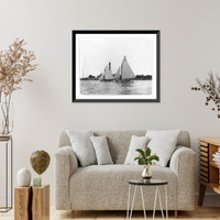 Sailboats sailing: JILT and FANCY passing lighthouse, Antique Print