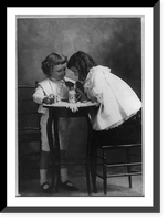 Two children at a small table sharing a soda, Vintage Poster