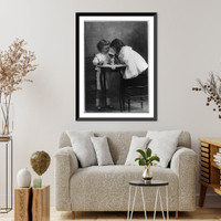 Two children at a small table sharing a soda, Vintage Poster