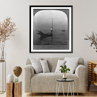 Historic Framed Print, Oyster tongers fishing from stern, Chesapeake Bay, Md., U.S.A.,  17-7/8" x 21-7/8"