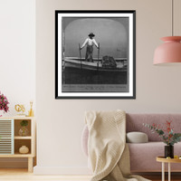 Historic Framed Print, Oyster tongers fishing from side of boat, Chesapeake Bay, Md., U.S.A.,  17-7/8" x 21-7/8"
