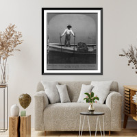 Historic Framed Print, Oyster tongers fishing from side of boat, Chesapeake Bay, Md., U.S.A.,  17-7/8" x 21-7/8"