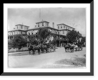 Two stage coaches loaded with people in front of hotels, Saratoga Springs, N.Y, Historic Reproduction