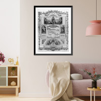 Historic Framed Print, [ membership form To all Free and Accepted Masons,  know ye that Brother _____ is a Master Mason..."; illus. with female personificaitons of "Hope,  Charity,  Faith,  Music,  Justice,  and Temperance"]",  17-7/8" x 21-7/8"