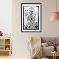 Contemporary illus. from slavic book: turbanned Muslim squatting at dinner, Antique Print