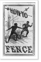 Title page of How to Fence by Aaron Warford, showing two men fencing, Vintage Wall Art