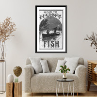 Title page of How to Hunt and Fish by Aaron Warford showing two men in boat, one landing a fish and the other aiming at a buck, Antique Print