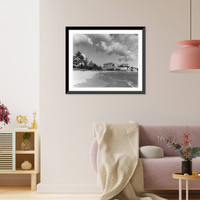 Historic Framed Print, [Waikiki Beach, Honolulu, Hawaii: View from beach showing the Moana Hotel at right and portion of the Royal Hawaiian Hotel at left],  17-7/8" x 21-7/8"