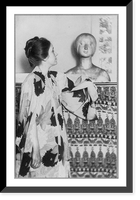 Woman in a kimono standing looking at a sculpted bust.EW, Antique Print