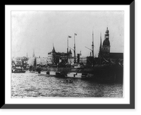 View of Riga, Latvia with waterfront in foregrd; freighter ERIK and lumber barges, Vintage Wall Art