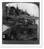 Historic Framed Print, In a native river boat - N. down the Ganges at Benares, alongside bathing and burning Ghats,  17-7/8" x 21-7/8"
