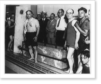 Harry Houdini at the Hotel Shelton, N.Y.: Houdini in front of coffin in which he stayed for 90 minutes under water, Historic Reproduction
