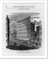 The Harper Establishment; or How the story books are made - by Jacob Abbott, 1855: View of the Cliff Street front"", Antique Print