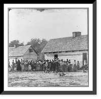 Historic Framed Print, [Large group of slaves(?) standing in front of buildings on Smith's Plantation, Beaufort, South Carolina],  17-7/8" x 21-7/8"