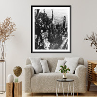 Invading Italy. U.S. soldiers invading Italy line the rail of a Coast Guard manned combat transort,. during the battle at Paesternum, just south of Salerno Sicily, Historic Print