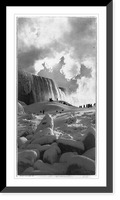 People on snow-covered ice at the base of the frozen American Falls, Niagara Falls, New York, Historic Reproduction