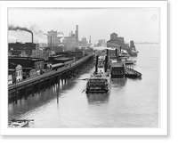High water of 1892 above Eads bridge. Steamer BENTON at left St. Louis, Mo, Vintage Wall Art