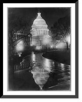 D.C. Washington. Capitol. Exterior. 1920. Night view in rain, showing automobiles, Vintage Print