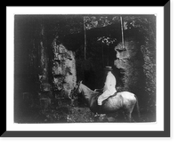Panama during time of Panama Canal construction: man on horseback by ruins, Vintage Print