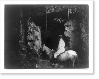 Panama during time of Panama Canal construction: man on horseback by ruins, Vintage Print