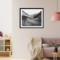 Historic Framed Print, Yellowstone National Park: Spiral Bridge, S" Hill,  and car,  Cody Road",  17-7/8" x 21-7/8"