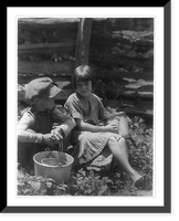 Historic Framed Print, [Boy and girl seated in a garden, holding buckets],  17-7/8" x 21-7/8"