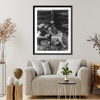 Historic Framed Print, [Boy and girl seated in a garden, holding buckets],  17-7/8" x 21-7/8"