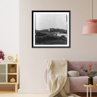 Historic Framed Print, [Russia's fleet lying under great Golden Hill forts, being sunk by Japanese shells .  Port Arthur],  17-7/8" x 21-7/8"